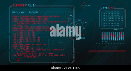 HUD interface elements with part of the code Fortran. Stock Vector