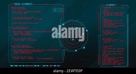 HUD interface elements with part of the PHP code. Stock Vector