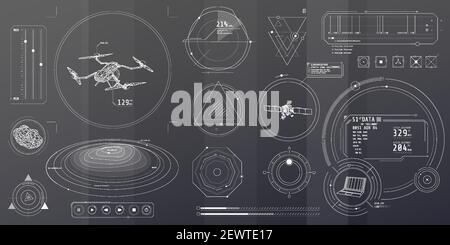 A set of thin elements on the topic of Drone Control. Stock Vector