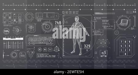 A set of thin elements on the topic of Data Scanning. Stock Vector