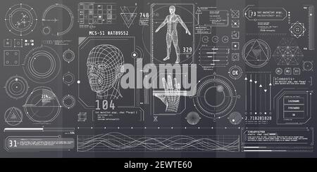 A set of thin elements on the topic of Bio Scanning. Stock Vector