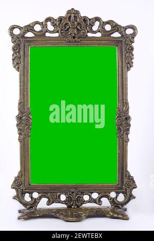 Antique blank photo frame with isolated green interior Stock Photo