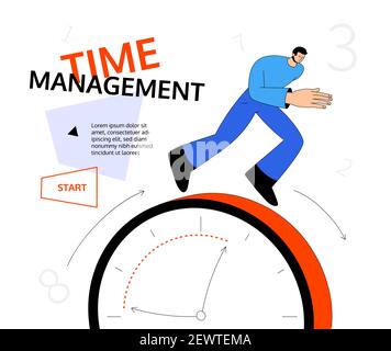 Time management - modern colorful line design style web banner with copy space for text. Deadline, planning, development, efficient workflow idea. A c Stock Vector