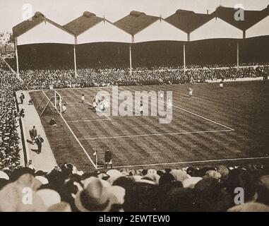 An old press photo of a an English league football match at Highbury in 1931 between Arsenal & West Bromwich. Stock Photo