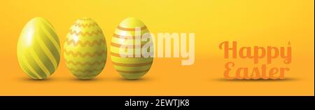 Painted eggs on a yellow background with congratulations on Easter - Vector illustration Stock Vector
