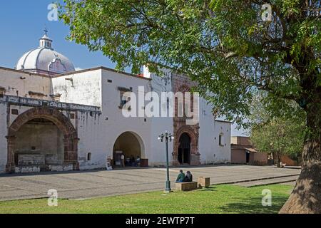 16th century Church of San Francisco in the monastery complex at the village Tzintzuntzan on the shore of Lake Pátzcuaro, Michoacán, Mexico Stock Photo