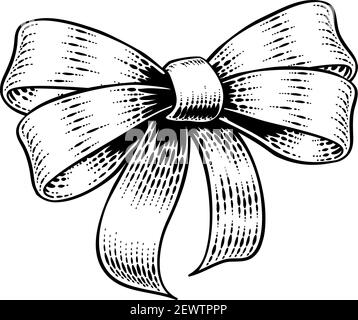 Bow Gift Ribbon Vintage Woodcut Engraving Style Stock Vector