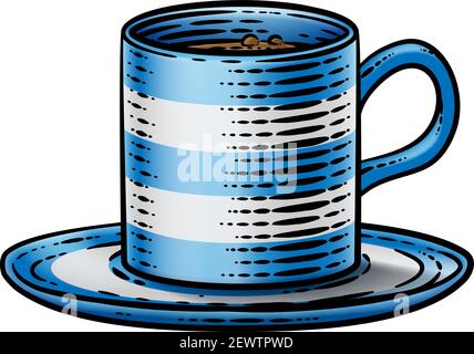 Coffee Tea Cup Hot Drink Mug Woodcut Etching Stock Vector