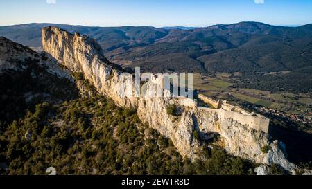 Peyrepertuse Cathar castle in the South of France Stock Photo