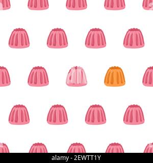 Cartoon seamless pattern for fabric design with pink jelly. Eye catching element - one orange jelly. Colorful background. Stock Vector