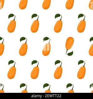 Cartoon seamless pattern for paper design with kumquat, orange citrus fruit. Eye catching element - inverted fruit. Colorful background. Stock Vector