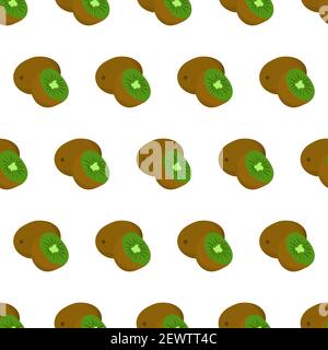 Cartoon seamless pattern for paper design with kiwi fruit, half sliced and whole. Colorful background. Stock Vector