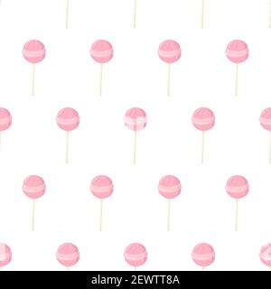 Cartoon seamless pattern for paper design with pink lollipop candy. Colorful background. Stock Vector