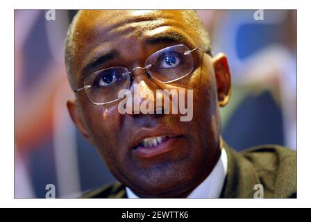 Trevor Phillips, Head of the Commission for Racial Equality and Sir David Calvert-Smith, address the media during a press conference in London re.a inquiry into racism in the police force pic David Sandison 8/3/2005 Stock Photo