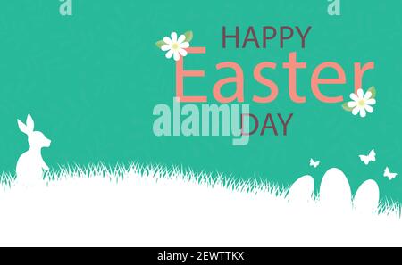Abstract Easter drawing, rabbit on the grass, Easter eggs - Vector illustration Stock Vector