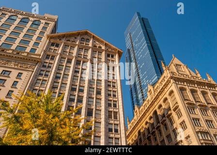 The Legacy at Millennium Park with older buildings on Michigan Ave Chicago Illinois Stock Photo