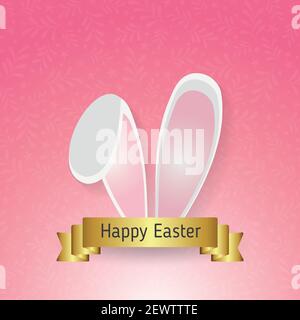 Happy Easter greetings, rabbit ears, ornament background - Vector illustration Stock Vector