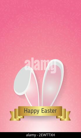 Happy Easter greetings, rabbit ears, ornament background - Vector illustration Stock Vector