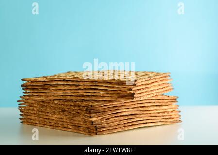 Traditional Jewish kosher matzah for Passover. Pesah celebration concept , jewish Passover holiday. Stock Photo