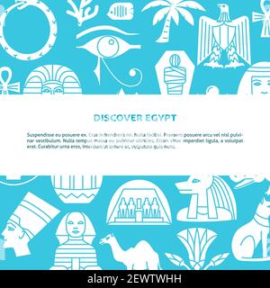 Flat style background with Egypt symbols and place for text. Banner with national country silhouette symbols. Vector illustration. Stock Vector