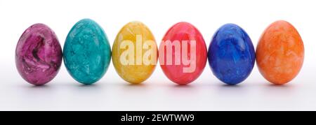 colored easter eggs on white background Stock Photo