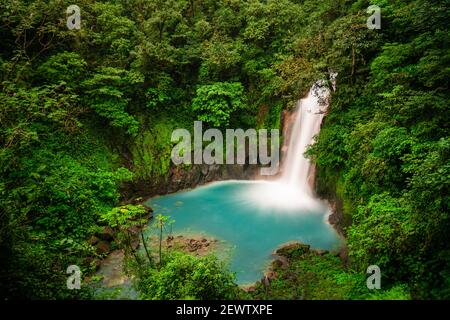 Rio Celeste Waterfall in Costa Rica (Tenorio Volcano National Park) Stock Photo