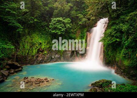 Rio Celeste Waterfall in Costa Rica (Tenorio Volcano National Park) Stock Photo