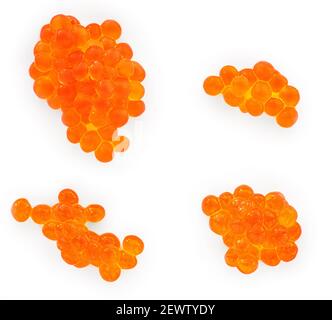 Red  caviar isolated on white background. Caviar collection. Top view Stock Photo