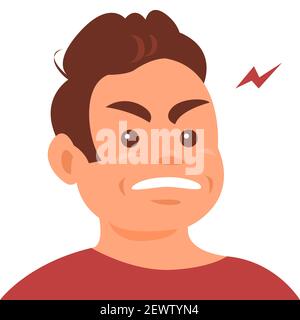 Portrait of a young man with an angry expression on his face. Vector isolated cartoon illustration on a white background Stock Vector