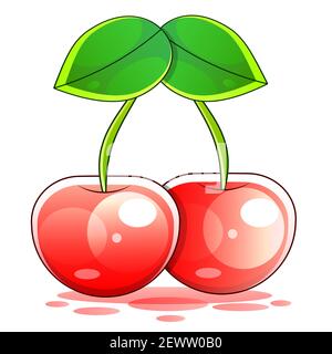 Cherry berry with leaves. Collection of different fresh cherry Stock Vector