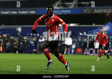 London, UK. 03rd Mar, 2021. Daryl Dike of Barnsley celebrates scoring his teams first goal. EFL Skybet Championship match, Queens Park Rangers v Barnsley at The Kiyan Prince Foundation Stadium, Loftus Road in London on Wednesday 3rd March 2021. this image may only be used for Editorial purposes. Editorial use only, license required for commercial use. No use in betting, games or a single club/league/player publications. pic by Steffan Bowen/Andrew Orchard sports photography/Alamy Live news Credit: Andrew Orchard sports photography/Alamy Live News Stock Photo