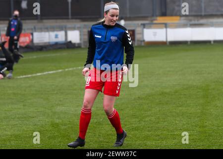 Dartford, UK. 28th Feb, 2021. Megan Borthwick (#13 Durham) goalkeeper ...