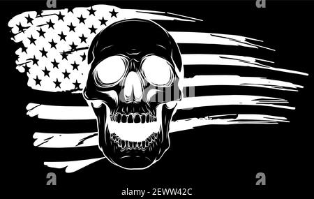 draw of Skull and flag usa. Vector illustration Stock Vector Image ...