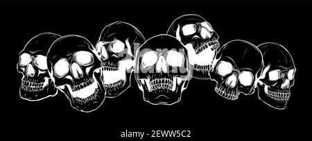 silhouette Vector illustration group of human skulls. Human skull design for characters. Stock Vector