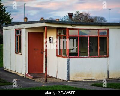 Uni-Seco Prefabricated House - built to replace WW2 damaged housing  - originally located at 22 Bellenden Road, S.London, now at the IWM Duxford. Stock Photo
