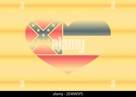 Abstract flag of Mississippi (USA State) in grunge heart shaped. Pastel background. Grain. Stock Photo
