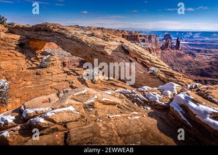 The famous Mesa Arch in the Arches National Park, Utah Stock Photo