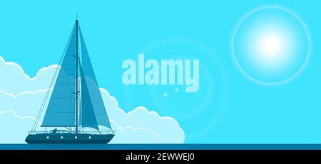 Blue sailing yacht vector flyer horizontal illustration Stock Vector