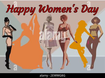 women of different professions and hobbies celebrating happy women's day. Vector illustration Stock Vector