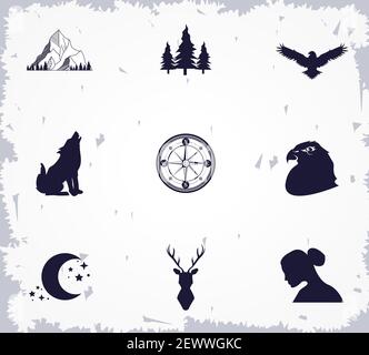 double exposure set nine icons Stock Vector