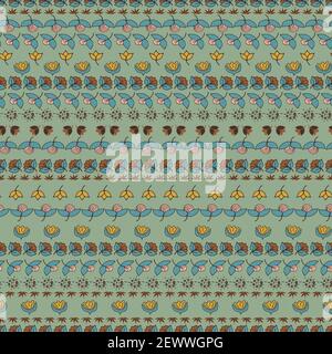 rows of doodle flowers seamless vector pattern Stock Vector