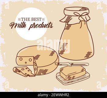 three milk products drawn icons Stock Vector