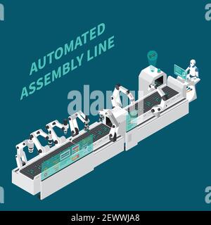 Isometric Industrial Robots. Assembly Line Machines, Robotic Arms With ...