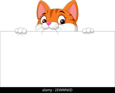 Cartoon cute kitten with blank sign Stock Vector