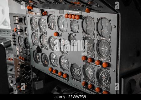 Control panel in a plane cockpit Stock Photo