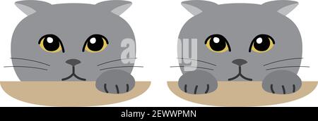 Gray cat secretly watching over from afar. Vector illustration isolated on white background. Stock Vector