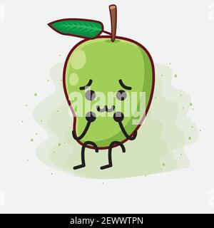Vector Illustration of Mango Fruit Character with cute face, simple hands and leg line art on Isolated Background. Flat cartoon doodle style. Stock Vector