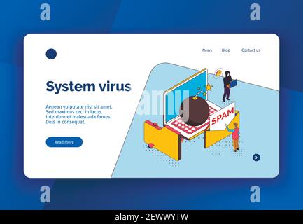 Isometric cyber security concept banner website design with clickable links buttons and conceptual images with text vector illustration Stock Vector
