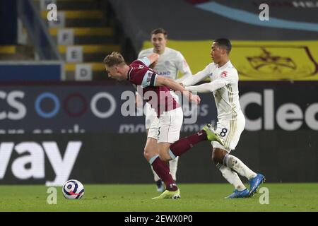 BURNLEY, ENGLAND. MARCH 3RD Charlie Taylor of Burnley in action with Leicester City's Youri Tielemans during the Premier League match between Burnley and Leicester City at Turf Moor, Burnley on Wednesday 3rd March 2021. (Credit: Mark Fletcher | MI News) Credit: MI News & Sport /Alamy Live News Stock Photo