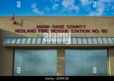 The Miami-Dade Redland Fire Rescue Station No. 60 in the rural section of Miami, Florida. Stock Photo